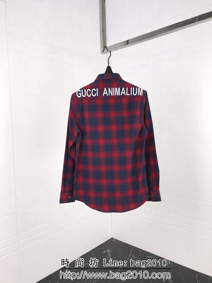 GUCCI古馳 18SS秋冬新款 字母刺繡 格紋襯衫 情侶款 ydi1374